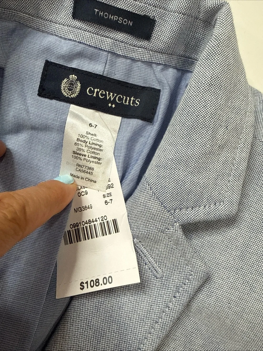 NWT Crewcuts Thompson Boys Blue Suit Jacket Blazer 6-7 Lined Notch A030826